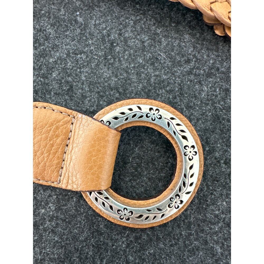 Brighton Women's Woven Leather Floral and Metal Ring Belt, Size 38/L - Picture 6 of 10